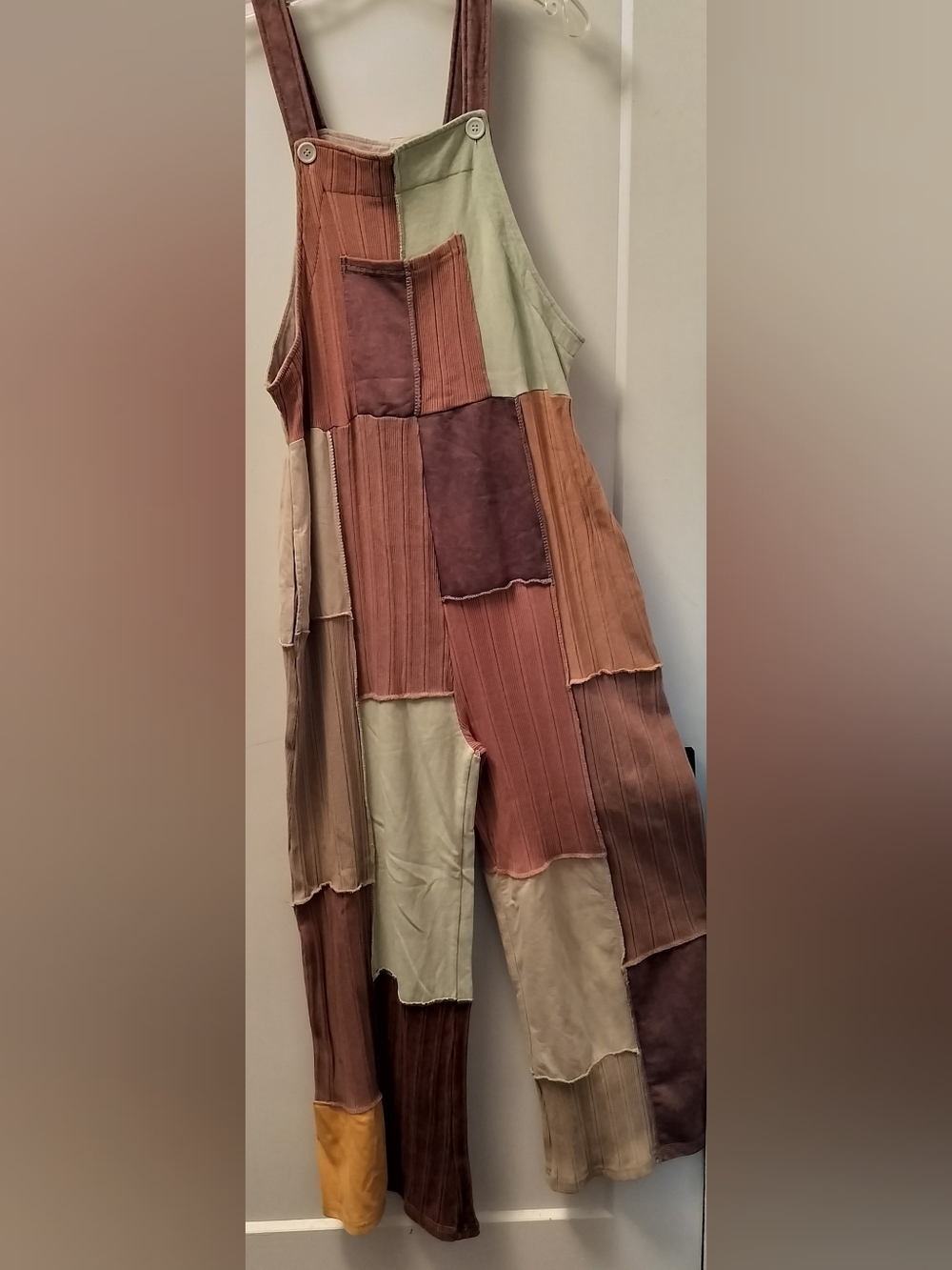 Patchwork Wide Leg Jumpsuit in Brown & Green